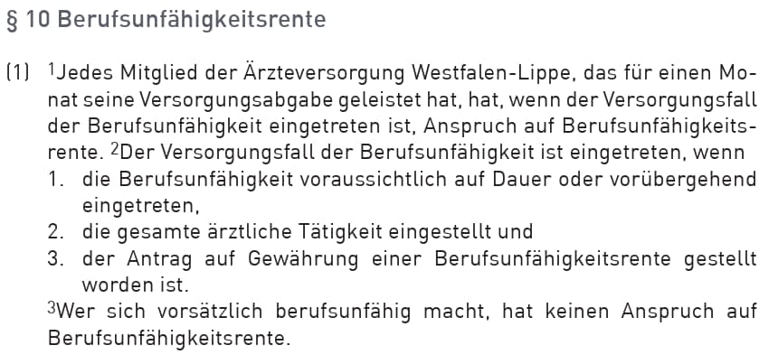 Paragraph 10 Ärzte Versorgung Westfalen Lippe Berufsunfähigkeitsrente